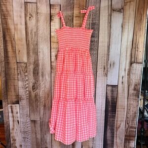 Pomander Place Nellie Smocked‎ Maxi Dress Electric Pink Gingham Tuckernuck M